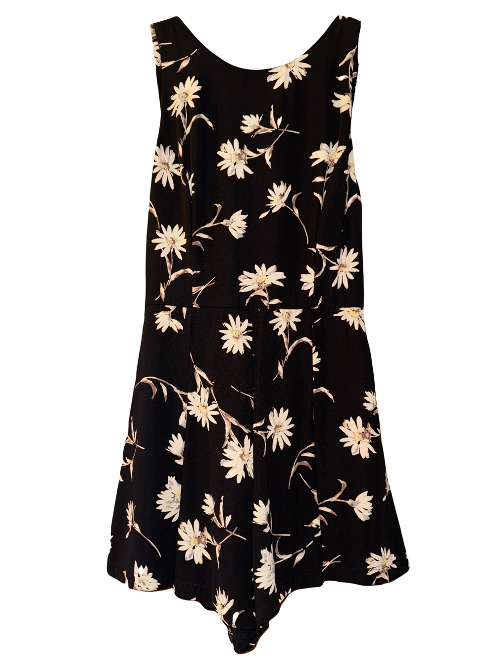 ASTR Black Sleeveless Romper with White Daisies